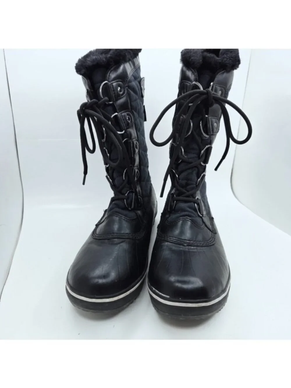 JBU Lorna Black Faux Fur Lined Quilted Lace Up Winter Snow Boots Women's Size 6
